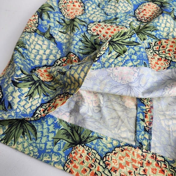 Talbots Pineapple Print Skirt Women's Blue Green Yellow Stretch Cotton Sz 12 - Picture 8 of 10